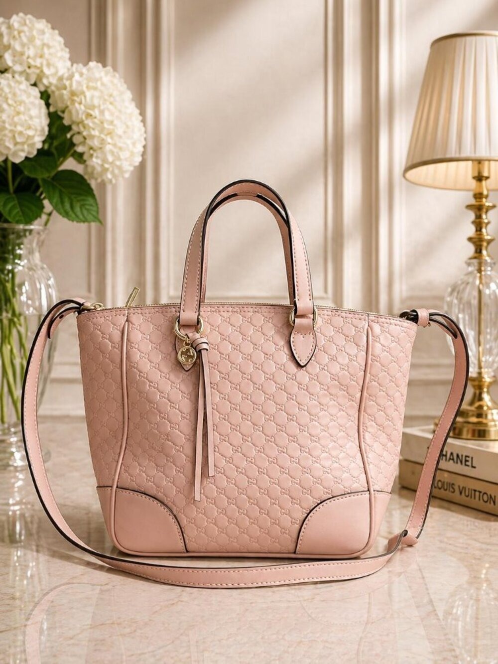 Authentic Gucci Bree Guccissima Leather Tote Bag Pink Crossbody Luxury Handbag